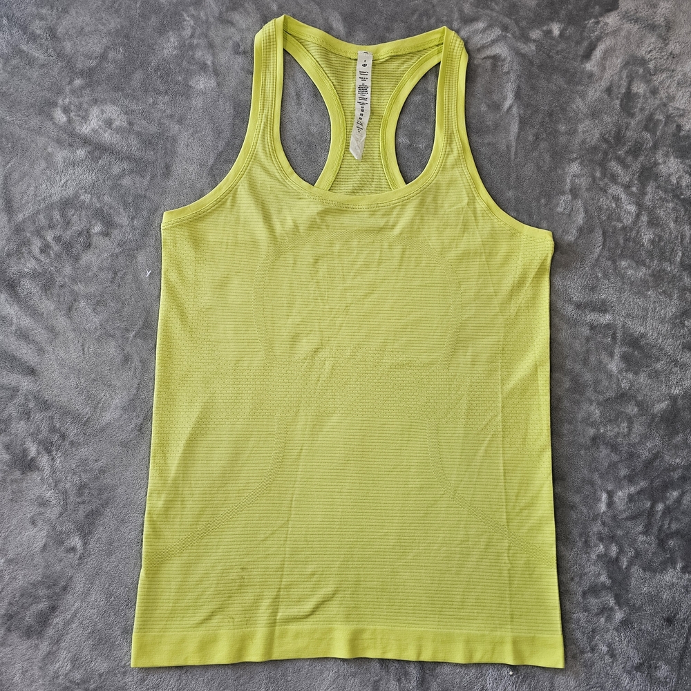 lululemon athletica Neon Yellow and Coral Ribbed Racerback Tank Tops - Picture 2 of 16